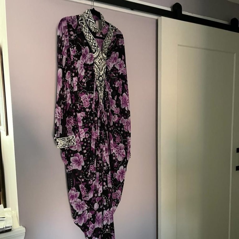 Purple and Black Kaftan with Silver Work